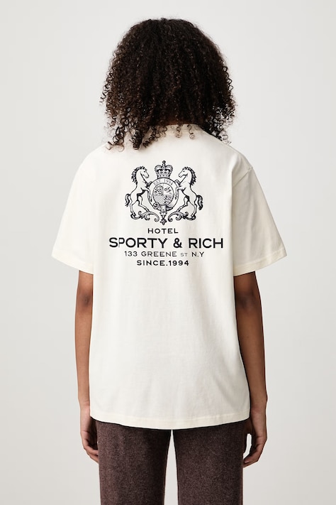 Sporty & Rich SR Hotel T-shirt bawełniany damski beżowy TO11985276WH06