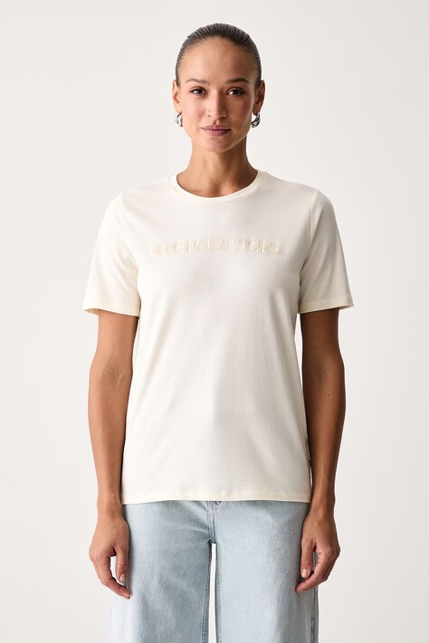 MICHAEL Michael Kors T-shirt damski bawełniany beżowy MF6528D97J