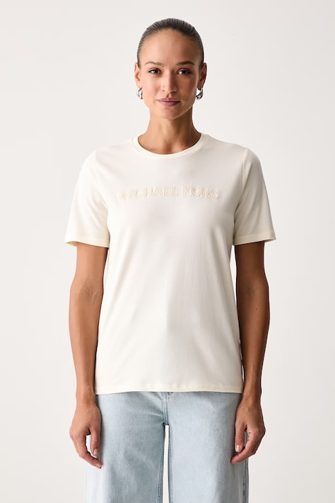 MICHAEL Michael Kors T-shirt damski bawełniany beżowy MF6528D97J