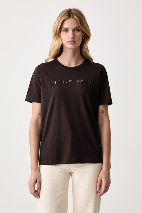 MICHAEL Michael Kors T-shirt damski bawełniany brązowy MF6528D97J