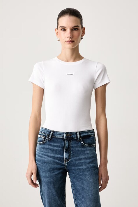 Guess Jeans T-shirt damski bawełniany z elastanem biały W6BP04 K5468