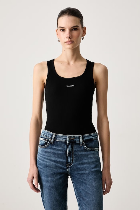 Guess Jeans Top pentru femei din bumbac cu elastan negru W6BP03 K5467