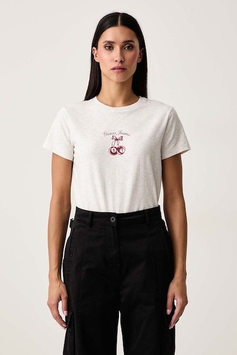 Guess Jeans T-shirt damski bawełniany z elastanem szary W6BI15 K5599