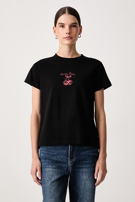 Guess Jeans T-shirt damski bawełniany z elastanem czarny W6BI15 K5599