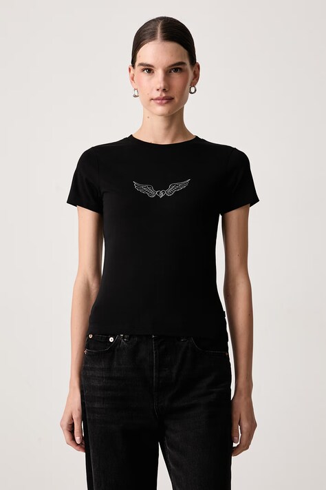 Guess Jeans T-shirt damski bawełniany z elastanem czarny W6BI14 K5598