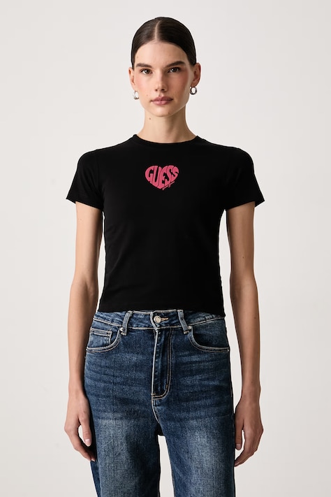 Guess Jeans T-shirt damski bawełniany z elastanem czarny W6BI13 K5597
