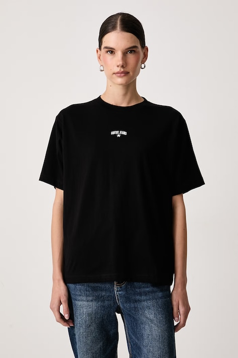 Guess Jeans T-shirt damski bawełniany czarny W6BI10 K5407