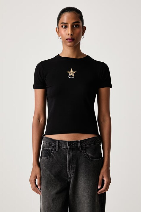 Guess Jeans T-shirt damski bawełniany z elastanem czarny W6BI05 K5301