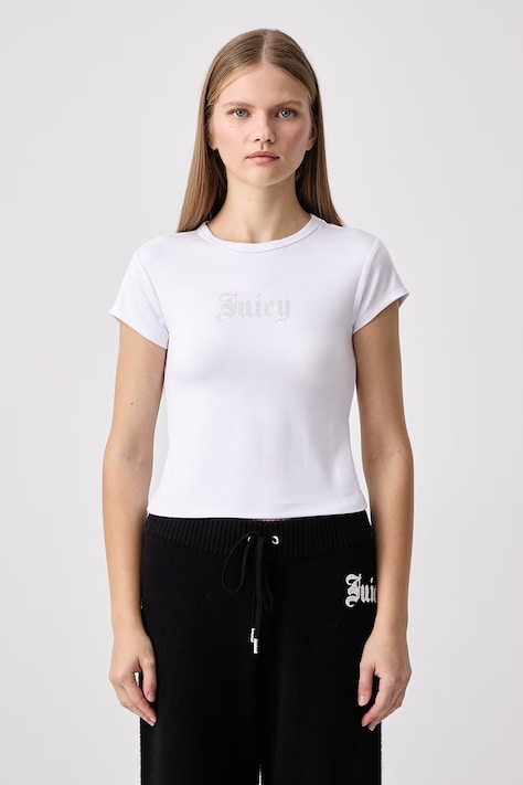 Juicy Couture Tričko dámske s viskózou OLD GOTHIC JUICY BABY biele JCWCT226326