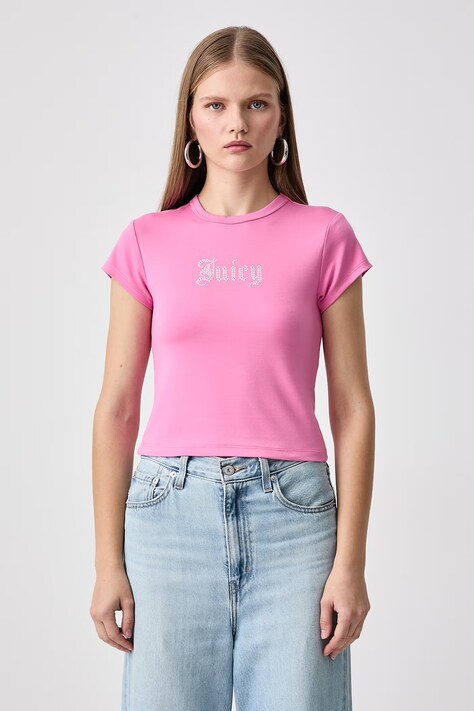 Juicy Couture Tričko dámske s viskózou OLD GOTHIC JUICY BABY ružové JCWCT226326