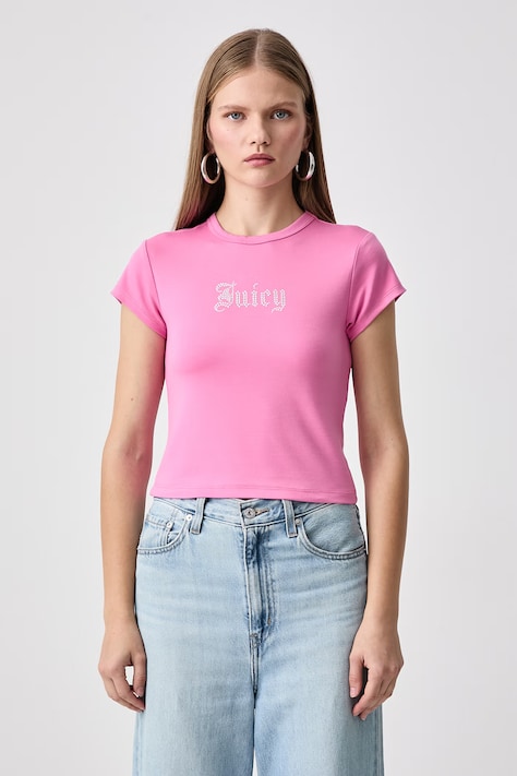 Juicy Couture Tričko dámske s viskózou OLD GOTHIC JUICY BABY ružové JCWCT226326