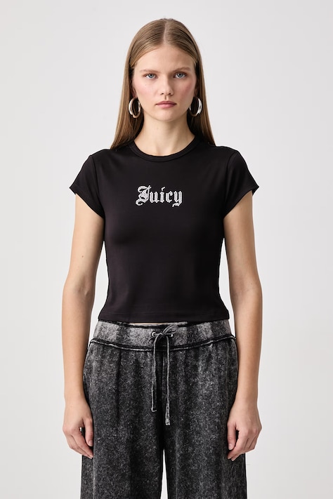 Juicy Couture Tričko dámske s viskózou OLD GOTHIC JUICY BABY čierne JCWCT226326