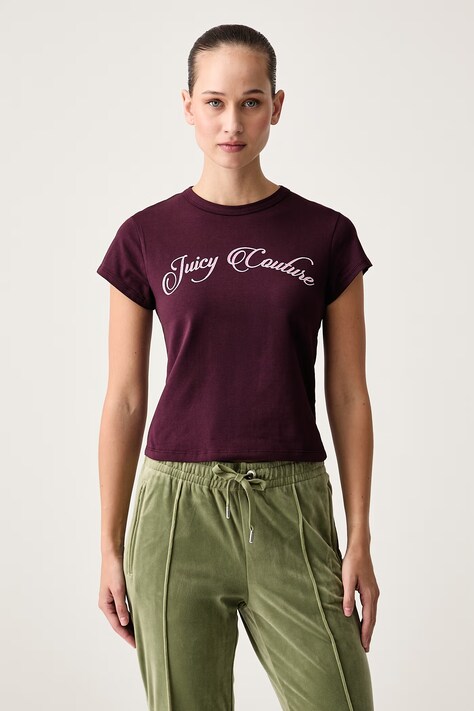 Juicy Couture Tričko dámske s bavlnou JUICY SCRIPT BABY burgundské JCWCT226324