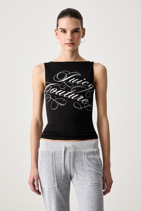 Juicy Couture Top da donna con modal REBELLE SCRIPT MIA BOATNECK nero JCWCT226316