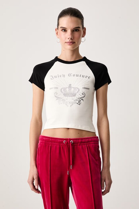 Juicy Couture T-shirt da donna in cotone con elastan REGAL REBELLE RAGLAN beige JCWCT226314