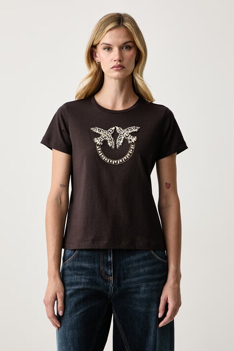 Pinko T-shirt damski z bawełną brązowy 100535 A3JP