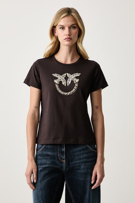 Pinko T-shirt damski z bawełną brązowy 100535 A3JP