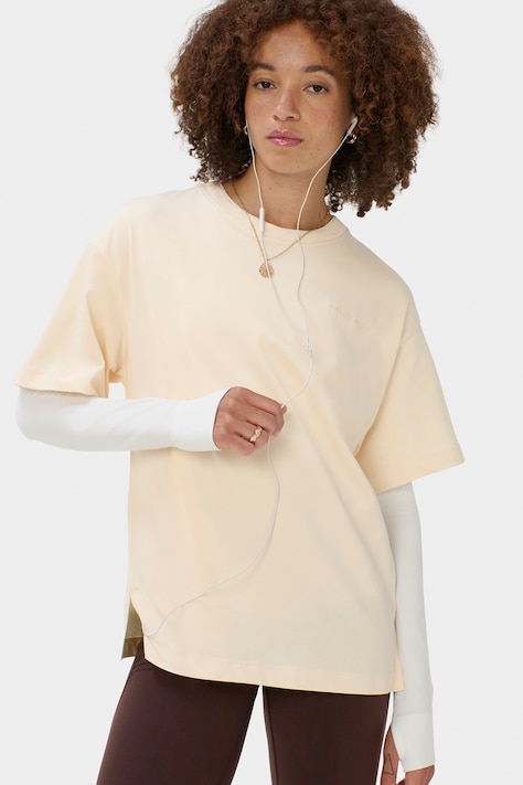 Sweaty Betty T-shirt sportowy damski bawełniany beżowy SB04546