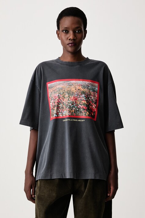 Off-White Flowers Field Skate majica od pamuka za žene siva 2FA00436T