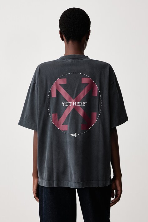 Off-White Cut Here Arrow Skate majica od pamuka za žene siva 2FA00439T