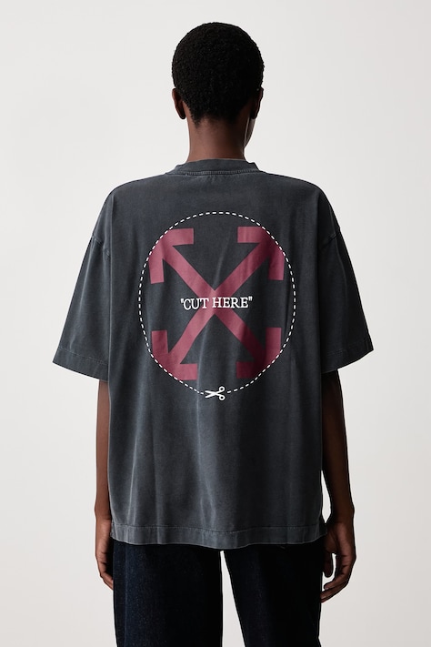 Off-White Cut Here Arrow Skate majica od pamuka za žene siva 2FA00439T