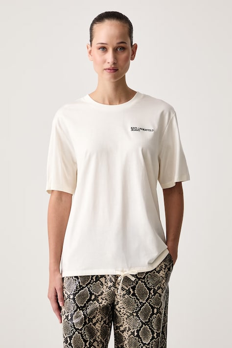 Karl Lagerfeld Jeans Tricou pentru femei cu bumbac bej B4W17010
