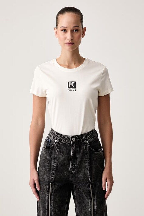 Karl Lagerfeld Jeans T-shirt damski z modalem beżowy B4W17009