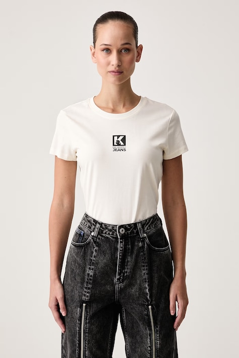 Karl Lagerfeld Jeans T-shirt damski z modalem beżowy B4W17009