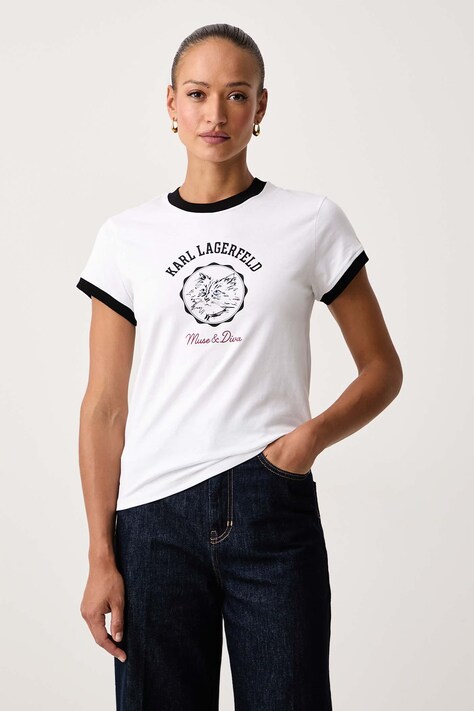 Karl Lagerfeld T-shirt damski bawełniany biały B4W17083