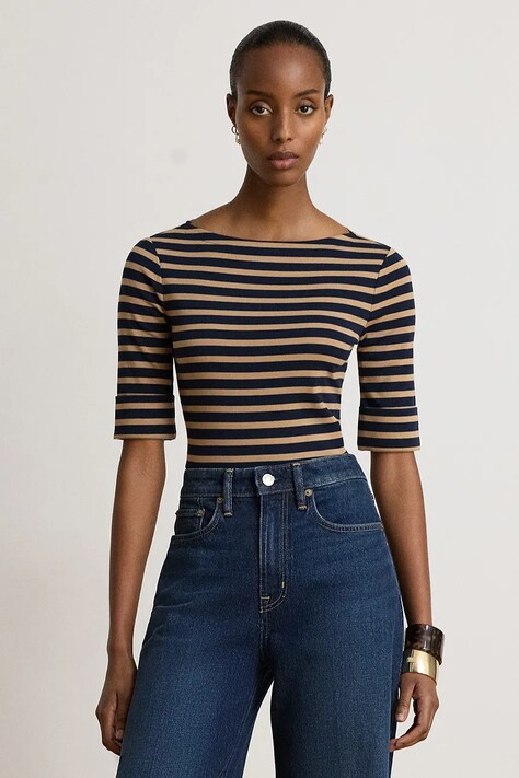 Lauren Ralph Lauren T-shirt damski bawełniany z elastanem granatowy 200B27417