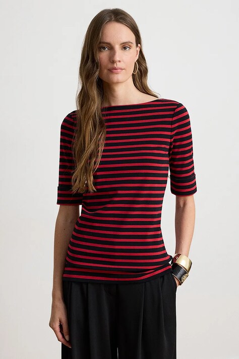 Lauren Ralph Lauren T-shirt γυναικείο βαμβακερό με ελαστάν μπορντό 200B27417