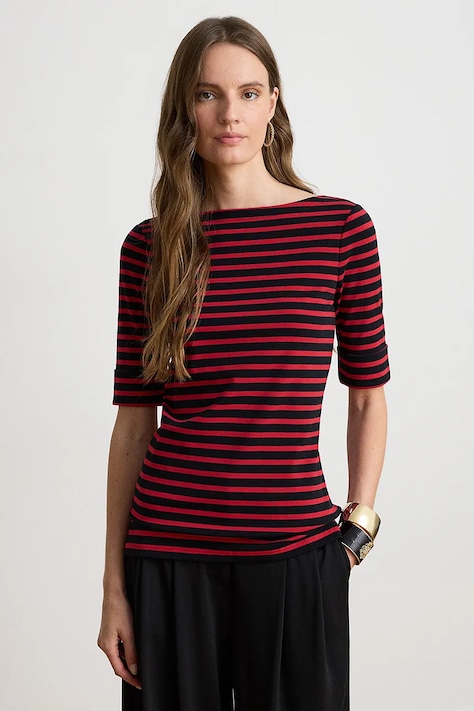 Lauren Ralph Lauren T-shirt γυναικείο βαμβακερό με ελαστάν μπορντό 200B27417