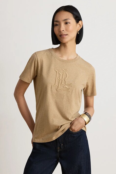 Lauren Ralph Lauren T-shirt damski bawełniany beżowy 200B27405