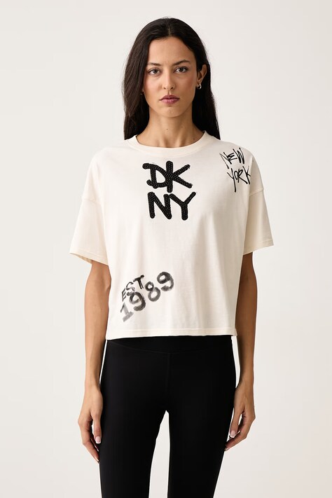 DKNY T-shirt damski bawełniany beżowy DP6T1846