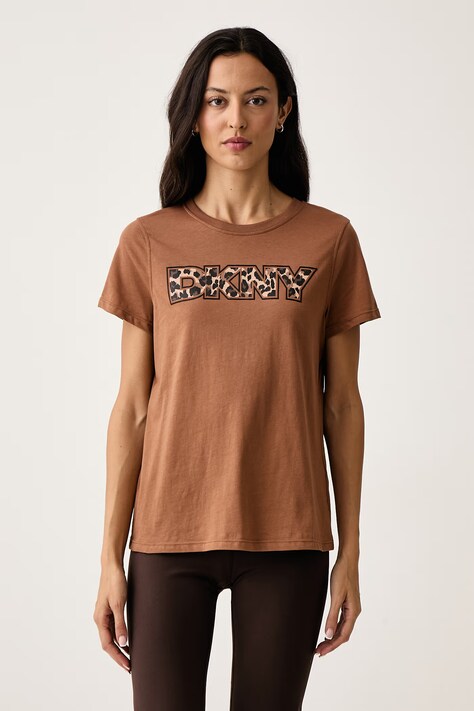 DKNY T-shirt damski z bawełną brązowy DP6T1830