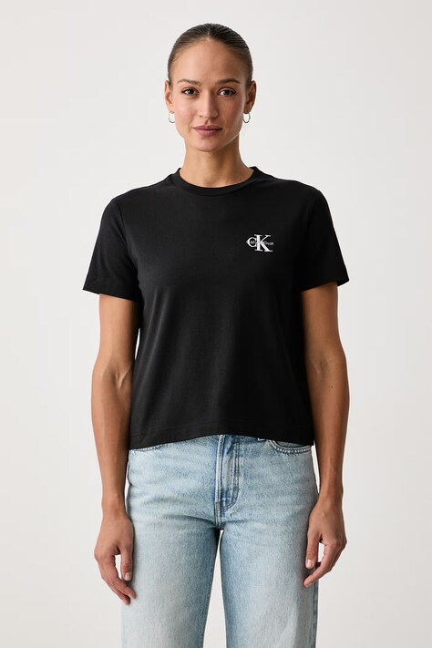 Calvin Klein Jeans T-shirt damski bawełniany z elastanem czarny LV047AB801