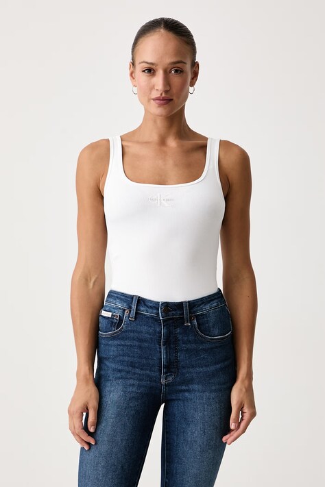 Calvin Klein Jeans Top damski bawełniany z elastanem biały LV047A804G