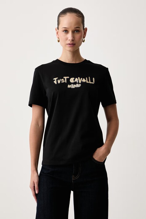 Just Cavalli T-shirt damski bawełniany czarny 81PAHF02 CJ800