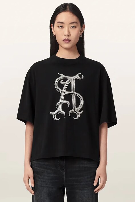 AllSaints T-shirt oversize damski bawełniany REFLEX AMELIE TEE czarny W149JF
