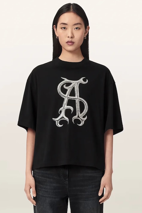 AllSaints T-shirt oversize damski bawełniany REFLEX AMELIE TEE czarny W149JF