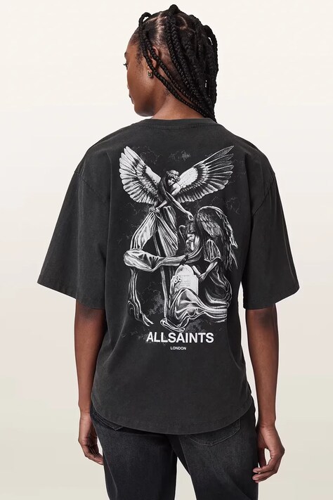 AllSaints T-shirt oversize damski bawełniany SERAPH AMELIE SS czarny W047JF