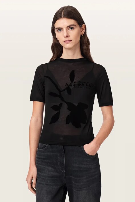 AllSaints T-shirt damski z modalu ATHEA SHEER TEE czarny W031JF