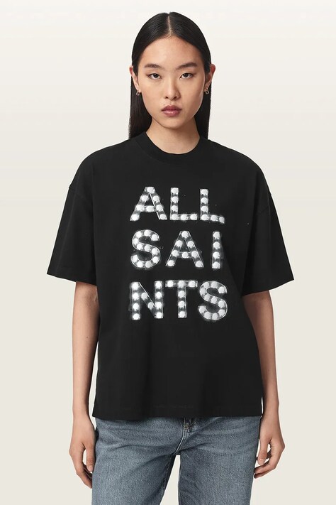 AllSaints Tricou basic pentru femei din bumbac NEON ETTA TEE negru W023JF