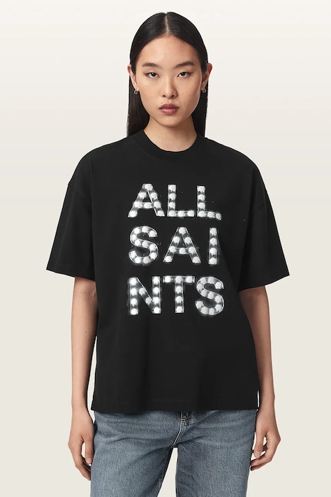 AllSaints Tricou basic pentru femei din bumbac NEON ETTA TEE negru W023JF