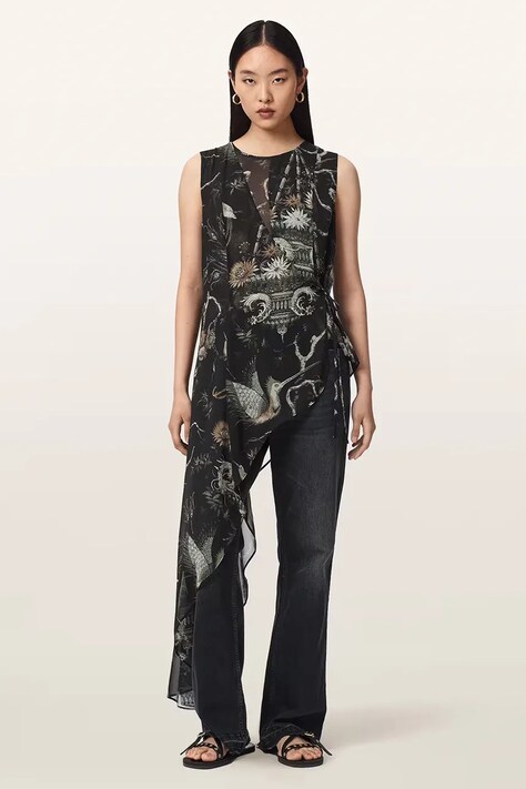 AllSaints Bluzka asymetryczna damska ENOLA czarna W016PF