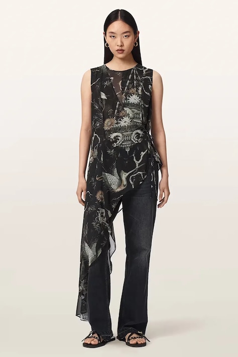 AllSaints Bluzka asymetryczna damska ENOLA czarna W016PF