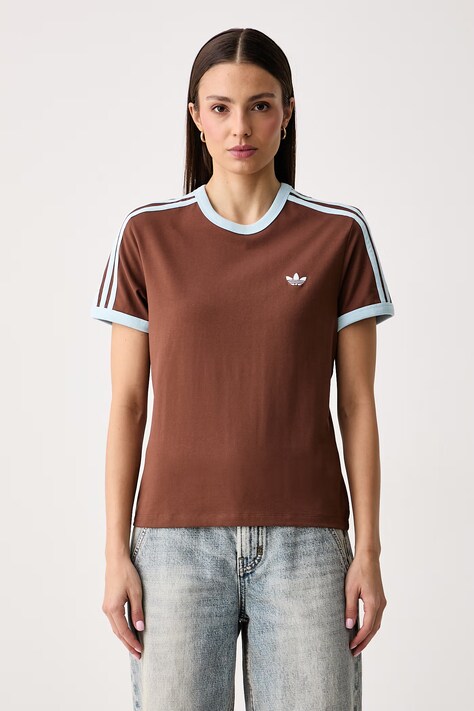 adidas Originals T-shirt damski bawełniany z elastanem Cali brązowy LL0447