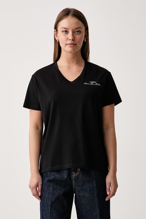 Aeronautica Militare Tričko dámske s bavlnou čierne TS2552DJ00747