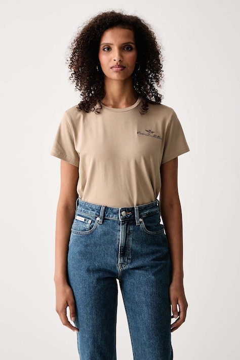 Aeronautica Militare T-shirt γυναικείο βαμβακερό με ελαστάν μπεζ TS2550DJ00747