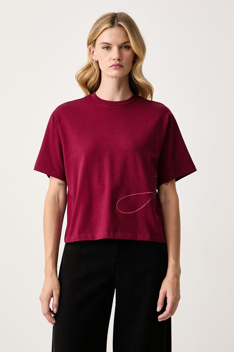 HUGO T-shirt damski bawełniany Duslant bordowy 50570677